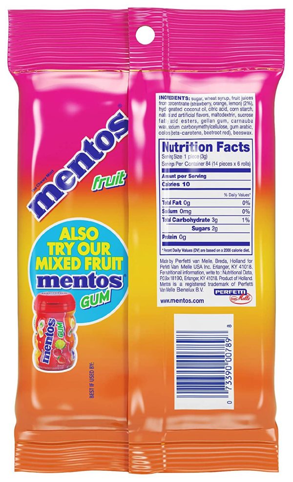 Mentos Chewy Mint Candy Roll, Fruit, Non Melting (Pack of 6)