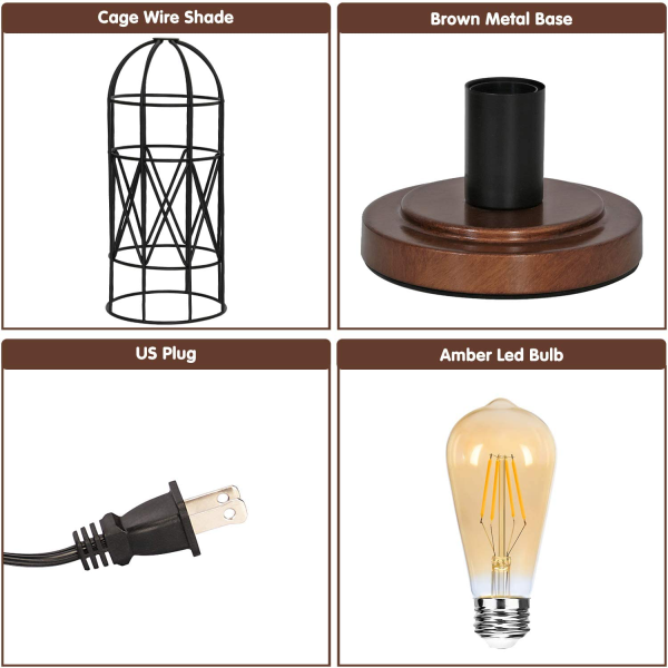 Touch Control Table Lamp, Industrial Bedside Lamp with 3-Way Dimmable Vintage Metal Cage Steampunk Edison Bulb Included