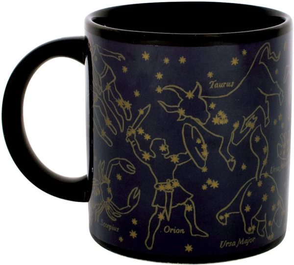 Heat Changing Constellation Mug - Gold Stars - Add Coffee or Tea and 11 Constellations Appear - Comes in a Fun Gift Box
