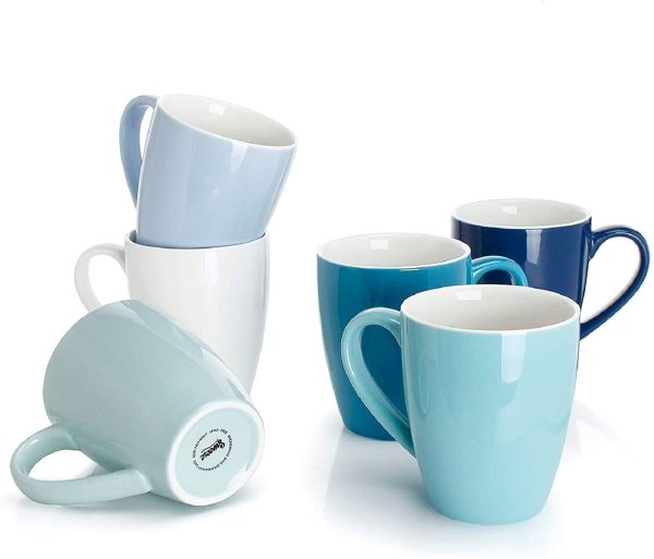 Porcelain Mugs - 16 Ounce for Coffee, Tea, Cocoa, Set of 6