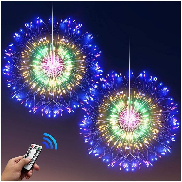 Firework Lights Starburst Lights 200 LED Copper Wire Battery Operated Hanging Sphere Lights with Remote, 8 Modes Fairy Ceiling Decorations 2 Pack