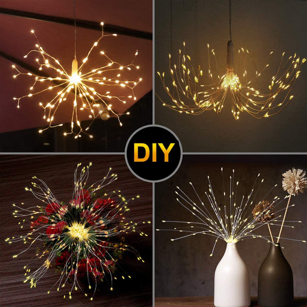 4 Pack Led Copper Wire Firework Lights: 8 Modes Dimmable Remote Control Waterproof Hanging Ceiling Starburst Fairy Star Sphere Lights (Warm White)