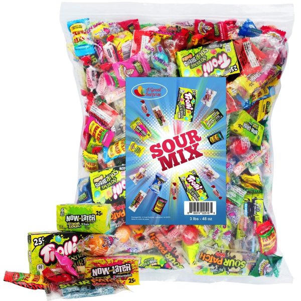 A Great Surprise Sour Party Mix - Appx. 3 LB Bulk: Warheads Extreme, Cry Baby Gumballs, Sour Patch, Sour Bites and Much More of Your Favorite Candy!