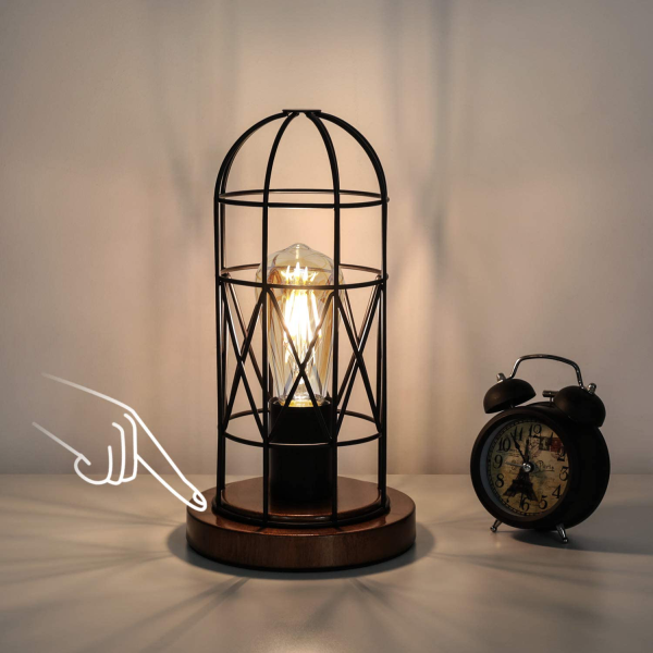 Touch Control Table Lamp, Industrial Bedside Lamp with 3-Way Dimmable Vintage Metal Cage Steampunk Edison Bulb Included