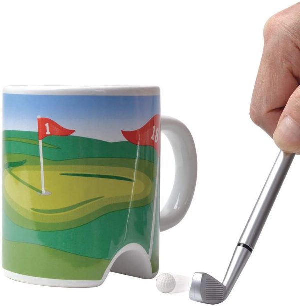 Funny Golf Coffee Mug with Golf Club Pen and Mini Golf Ball - Perfect Stress Reliever in the Office - Coffee Mugs Great Ice Breaker at Your Desk