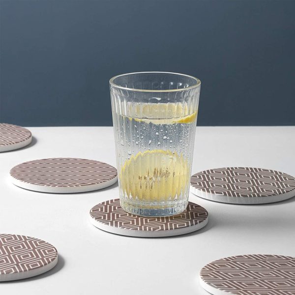 Coasters for Drinks Absorbent, 6-Piece Set Ceramic with Cork Base Lattice Patterns Stone Set 4 inch Home Decor, Brown