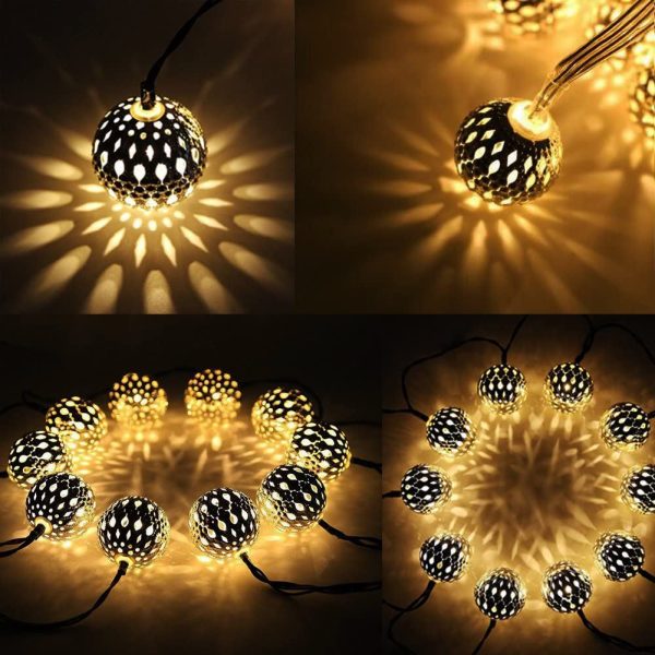 40 LED Globe String Lights, Halloween Decorations Golden Moroccan Hanging Lights Battery Operated Decor for Indoor Wedding, Christmas Tree