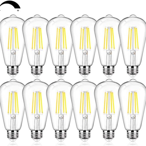 12Packs Vintage LED Edison Bulbs, 60W Equivalent 7W, 800Lumens, Dimmable ST64 Antique LED Filament, Daylight White 5000K, E26