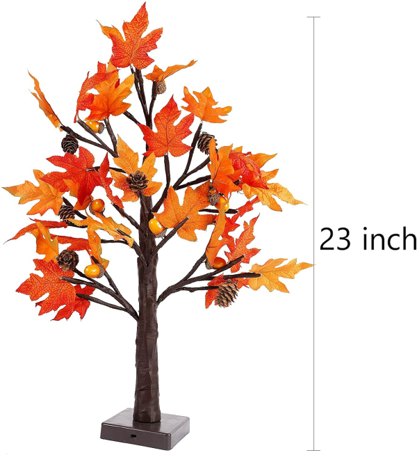 23 Inch Tabletop Lighted Maple Tree Battery Operated, Thanksgiving Table Decor with 32 LED Lights for Indoor Home Bedroom Fall Decorations