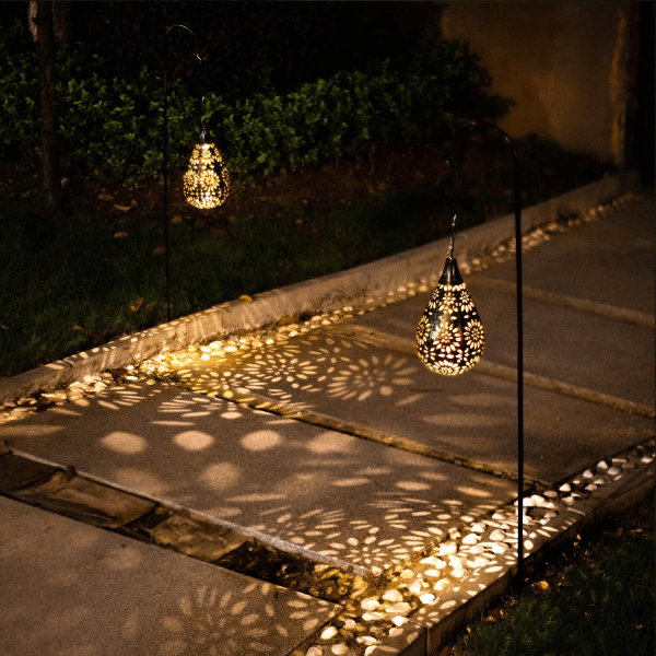 Hanging Solar Lights Outdoor Garden Boho LED Flower Waterproof Decorative Metal Light for Porch Garden Outdoor
