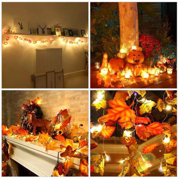 Thanksgiving Decoration Lighted Fall Garland, 20 LED 11 FT Maple Leaves String Lights Battery Operated, Thanksgiving Decor Fall Decorations for Home