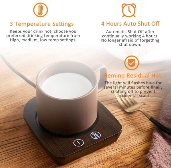 Coffee Cup Warmer For Desk, Electric Cup Beverage Warmer Plate 3 Temp. Setting for Tea, Water, Cocoa, Milk Auto Shut Off after 4 hours Feature