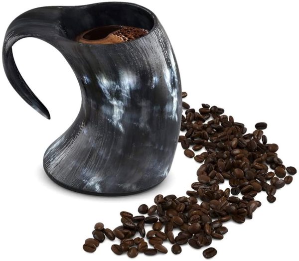 Hot Viking Horn Mug - Safely Holds Hot and Cold Liquids Coffee Tea Hot Chocolate Wine Beer Mead Tall Drinking Cup