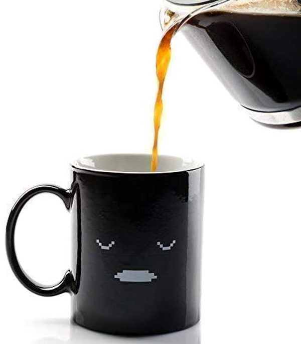 Morning Coffee Mug. 11 ounce. Changing Color Mug Ceramic Heat Sensitive Novelty Heat Sensitive Mug With Funny Smile