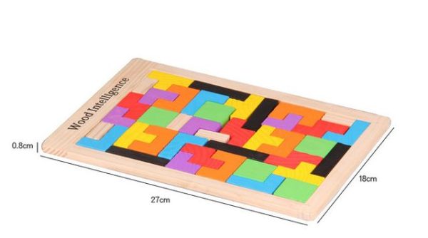 Wooden Blocks Puzzle Toy Tangram Jigsaw Intelligence Colorful 3D Russian Blocks Game