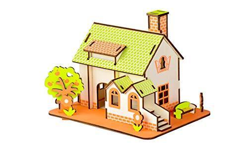 Natural Wood 3D Puzzle Tiny House Collection Wooden Jigsaw Craft Building Set (Green Apple Fairyland)