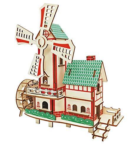 Natural Wood 3D Puzzle Tiny House Collection Wooden Jigsaw Craft Building Set (Lucky Windmill)