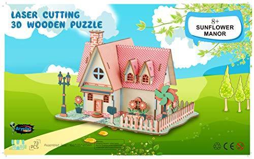 Natural Wood 3D Puzzle Tiny House Collection Wooden Jigsaw Craft Building Set (Sunflower Manor)