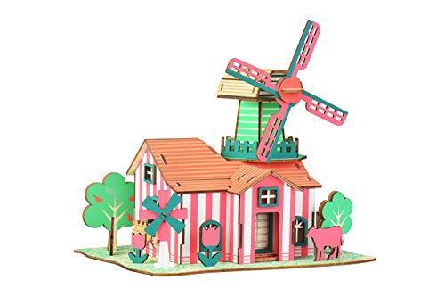 Natural Wood 3D Puzzle Tiny House Collection Wooden Jigsaw Craft Building Set (Tulips Ranch)