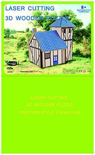 Natural Wood 3D Puzzle Tiny House Collection Wooden Jigsaw Craft Building Set (Western Farmhouse)