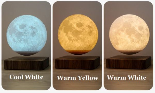 Levitating Moon Lamp - 6" Floating Moon Lamp with Wooden Color Base - 3D Printed Moonlight Globe Lamp with 3 Color Modes