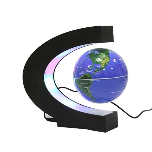 Levitation Blue Globe with LED Lights C Shape Magnetic Floating World Map