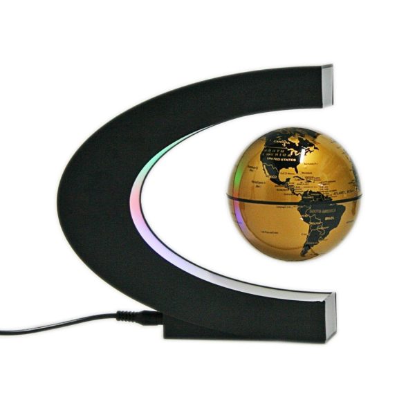 Levitation Gold Globe with LED Lights C Shape Magnetic Floating World Map