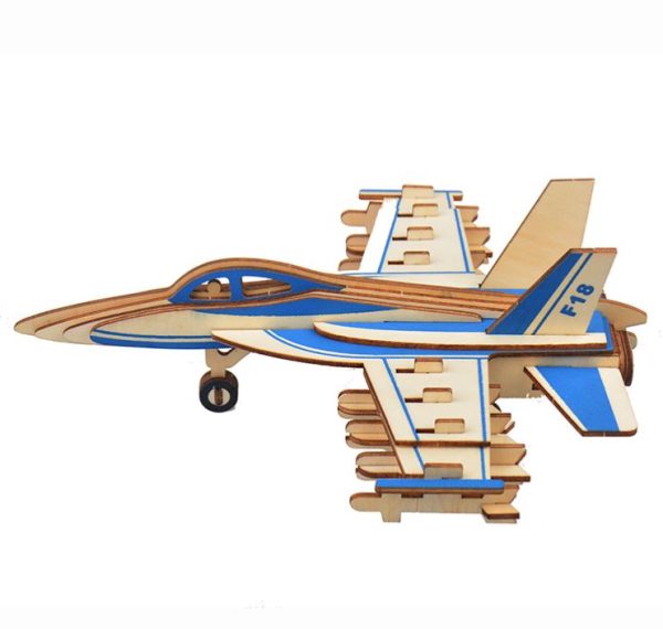 Natural Wood 3D Puzzle F-18 Hornet Fighter Bomber Plane Wooden Jigsaw Craft Building Set