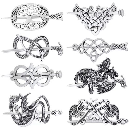 8 Pcs Viking Celtic Long Hair Clips – Vintage Silver Celtic Knot Hair Stick Jewellery Hair Slide And Metal Hairpin Barrettes For Women And Girls – Minimalist Hair Accessories With Retro Charm Women Viking Hair Clips