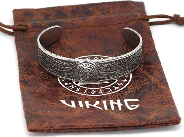 Nordic Viking Men Vegvisir Bangle Men Wristband Cuff Bracelets With Valknut Gift Bag