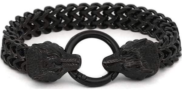 Norse Men Stainless Steel King Chain Viking Wolf Head Bracelet 21 23 25 Cm