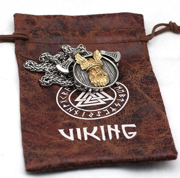 Norse Viking Odin Axe Necklace Viking Gift For Men Stainless Steel Pendant Jewelry