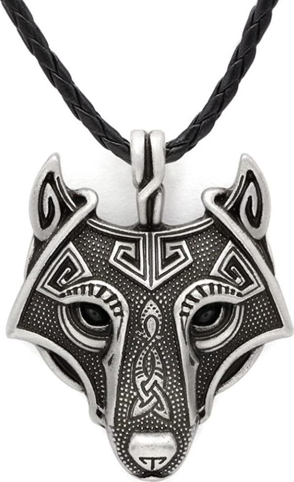 Norse Vikings Pendant Necklace Norse Wolf Head Necklace Original Animal Jewelry Wolf Head Hange With Valknut Gift Bag