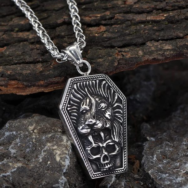 Punk Gothic Goth Stainless Steel Lion Skull Necklace Punk Jewelry For Men