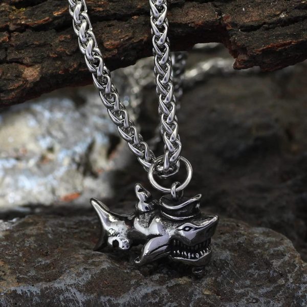 Punk Captain Shark Pendant Necklace For Men Women Stainless Steel Gothic Jewelry