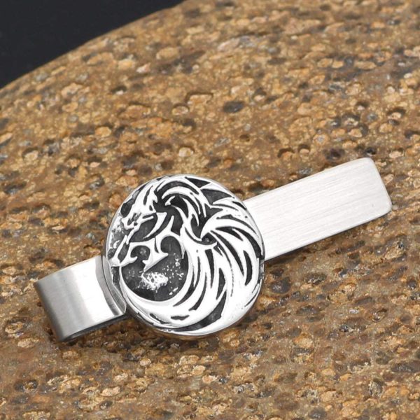 Stainless Steel Nordic Viking Odin Wolf Amulet Rune Tie Clips -Small Size With Valknut Gift Bag