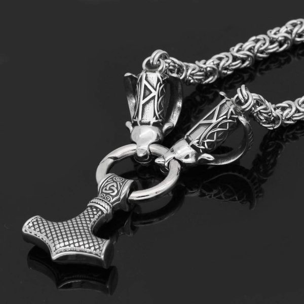 VikingCeltic Nordic Viking Mjolnir Stainless Steel Thor Hammer Necklace For Man -king Chain