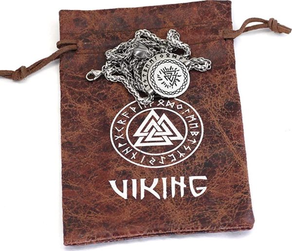 Viking Gift For Men Stainless Steel Roating Compass Rune Necklace For Women Nordic Jewelry With Valknut Gift Bag.