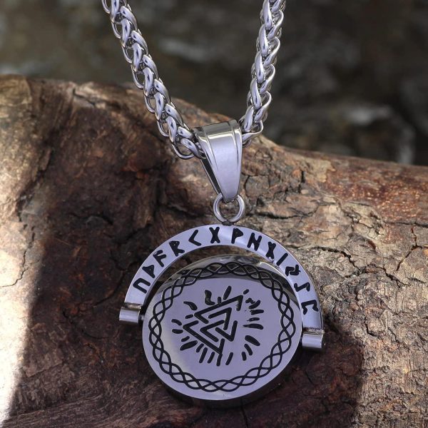 Viking Gift For Men Stainless Steel Roating Compass Rune Necklace For Women Nordic Jewelry With Valknut Gift Bag.