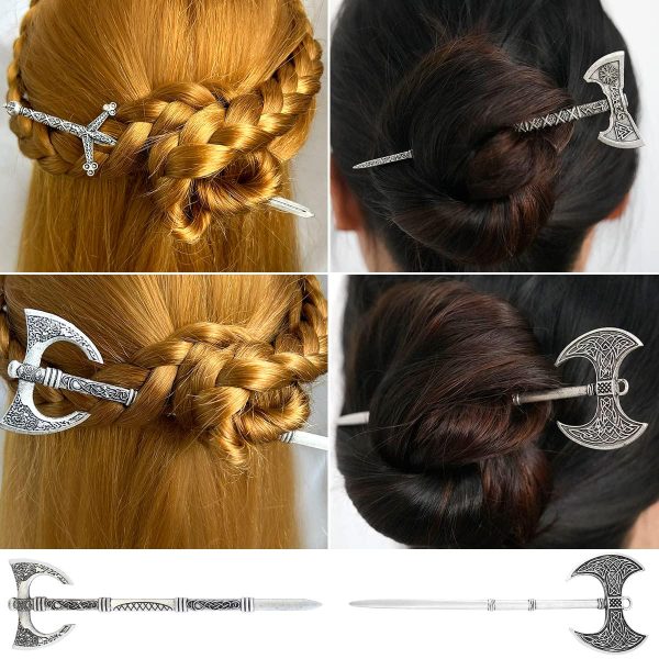 Women's Hair Accessories - 4pcs Hair Stick For Long Hair With Gothic Skull Moon Snake Sword Design -Celtic Hair Jewelry Jewelry For Women Viking Hairpins,Great Gift For Viking Lover