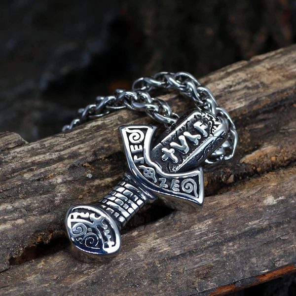 Men Viking Stainless Steel Odin Sword Rune Necklace With Valknut Gift Bag