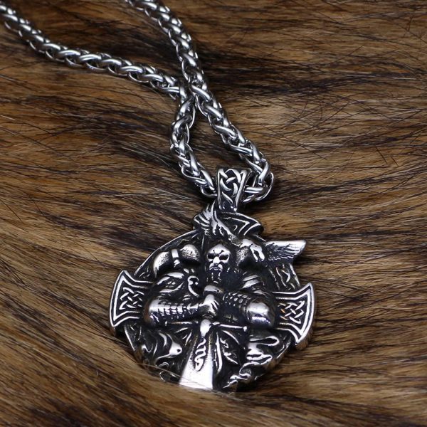 Men Viking Jewelry Thor With Hammer Mjolnir Raven Cross Necklace With Vlknut Gift Bag