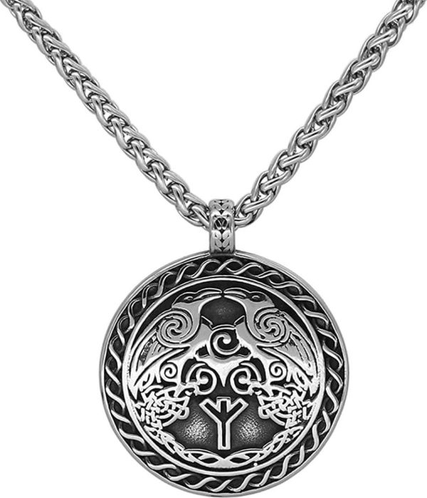 Stainless Steel Men Viking Raven Rune Necklace Nordic Odin Jewelry For Men Viking Gift