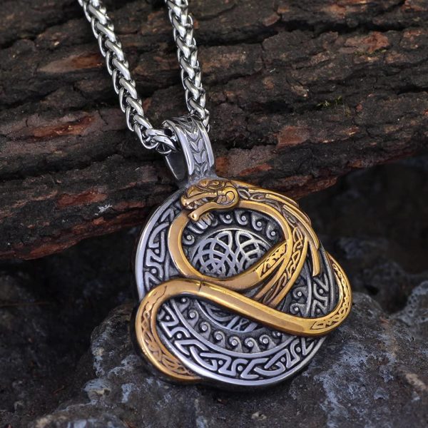 Stainless Steel Men Viking Dragon Scandinavian Necklace Amulet Necklace With Valknut Gift Bag`