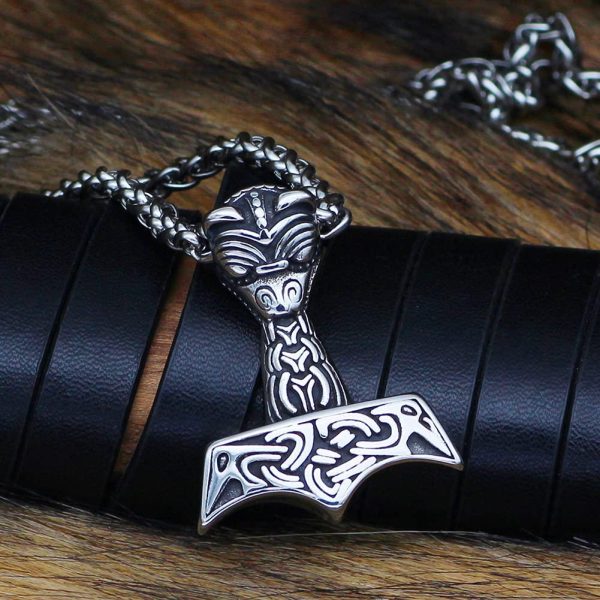 Men Thor Hammer Mjolnir Necklace Raven Viking Gift For Men Odin Nordic Jewelry With Valknut Gift Bag