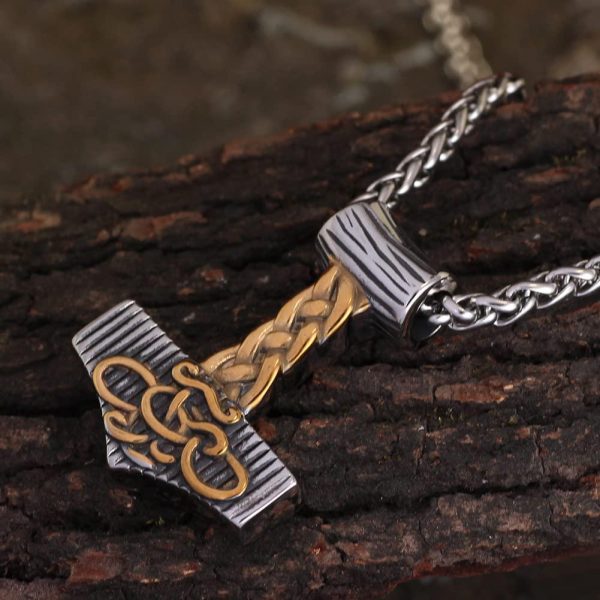 Mjolnir Necklace For Men Stainless Steel Dragon Scandinavian Nordic Jewelry With Valknut Gift Bag