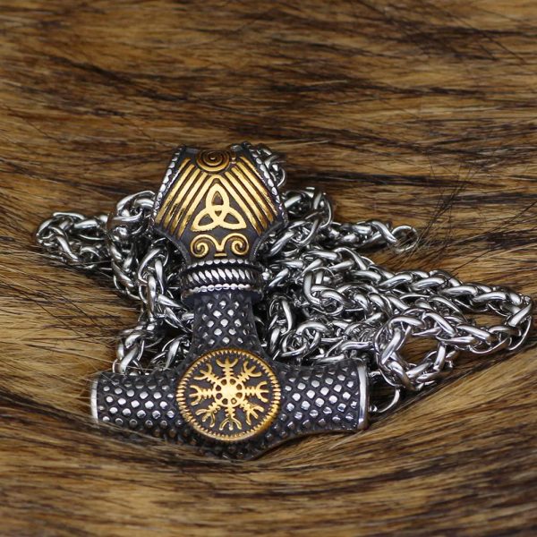 Nordic Viking Mjolnir Thor Hammer Vegvisir Compass Necklace Nordic Jewelry