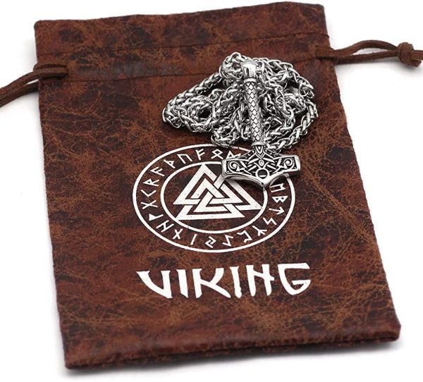 Nordic Viking Necklace For Men Thor Hammer Mjolnir Dragon Scandinavian Viking Amulet Stainless Stell Pendant Jewelry With Valknut Gift Bag