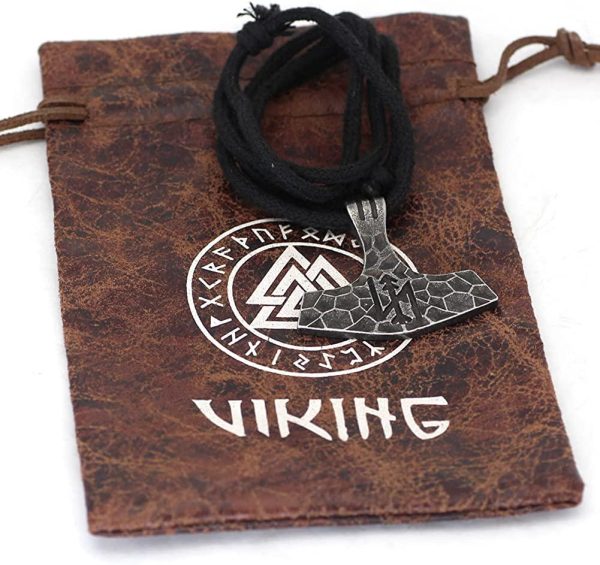 Nordic Viking Thor Hammer Mjolnir Necklace For Men Gift Valknut Stainless Steel Viking Jewelry Men With Valknut Gift Bag.
