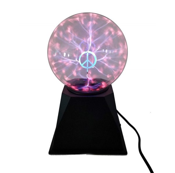 Plasma Ball Lamp 8" Tall Thunder Lighting with Sound Sensitive Peace Sign Novelty Light